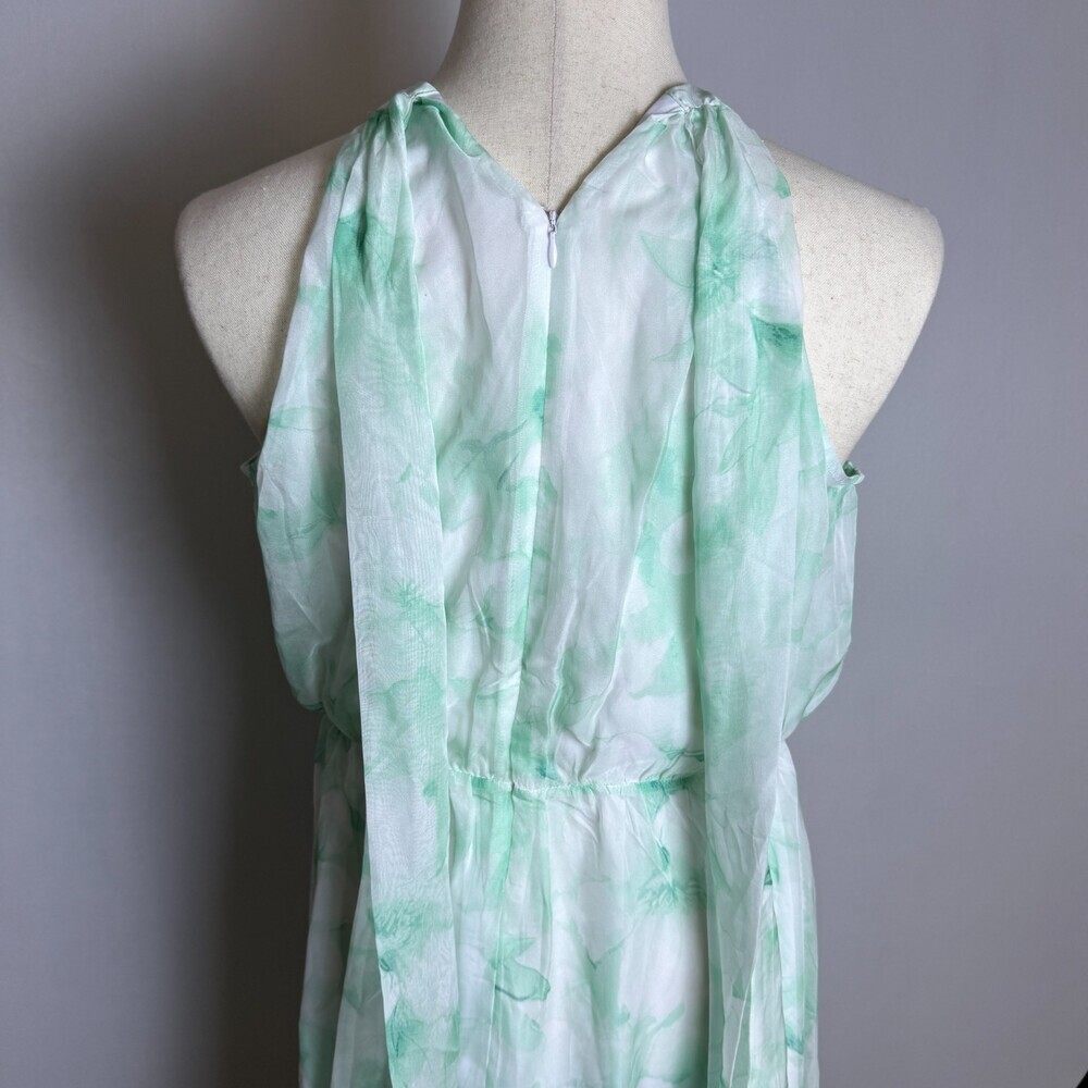 Cato Mint Green & White Floral Halter Neck Dress Sz L Easter Spring Knee Length - Picture 11 of 16